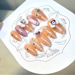 Pink heart nail handmade gel nail, acrylic press on nail, fake nail, sailor moon